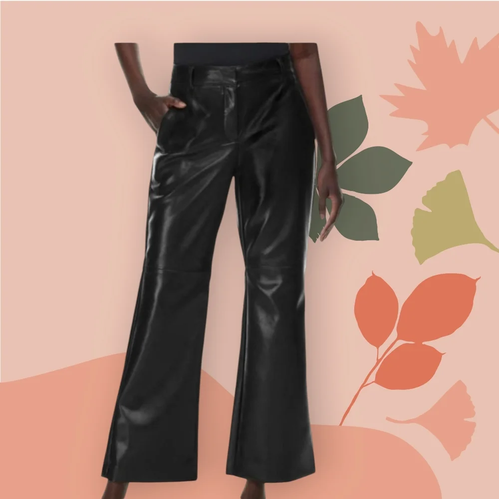NWT Babaton Aritzia Wide Leg Flare Black Faux Leather Pants Size 10 - Picture 2 of 12